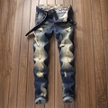 Jean vintage bleu foncé pour homme avec délavé pour homme avec détails déchirés et style rétro - EU 28 / Bleu