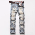 Jeans azzurri strappati con toppe vintage e cintura in pelle marrone inclusa - EU 28 / Azzurro