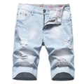 Heren denim short in lichtblauw met vintage wassing en distressed details - 862# Middellange Broek / 38