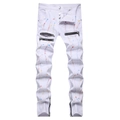 Weiße Slim Fit Herrenjeans mit bunten Farbspritzern und Multi-Reißverschluss-Street-Style - EU 38 / Weiß (1168#)