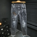 Jean coupe droite pour homme avec broderie graffiti et délavage style urbain - EU 28 / Gris