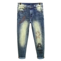 Jeans slim straight da uomo con lavaggio sfumato e stampa con motivo a fulmine - EU 28 / Stile Lavato Sbiadito (Y8083#)