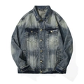 Giacca di jeans vintage lavata da uomo con colletto classico e tessuto in cotone pesante - M / Blu lavato (DLL236#)