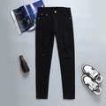 Vaqueros negros ajustados para hombre con detalles rotos de estilo urbano y pierna estrecha - EU 28 / Negro (JDS19203#)