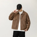 Chaqueta de trabajo retro para hombre en lona de algodón marrón con bolsillos grandes - M / Marrón Oscuro (DLL122#)