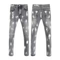 Front and back view of grey slim fit jeans with white hand-painted paint splatter details - EU 28 / Grey Paint Brush Stroke Style