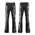 Front and back view of men's black flare jeans with distressed wash and paint splatter - 6361 / EU 28