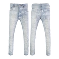 Front and back view of light blue slim fit denim jeans with white letter prints - EU 28 / Light Blue Monogram Print Style
