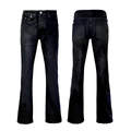 Front and back view of black coated slim flare jeans with wax texture and metallic hardware - EU 28 / Solid Black