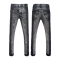 Close-up of black grey acid wash denim texture on slim fit men's street style jeans - EU 28 / Black Grey Acid Wash Style