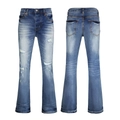 High-waist washed blue flare jeans with distressed ripped details in street style - EU 30 / Washed Blue