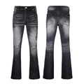 Deep grey flare jeans with vintage wash, distressed holes and white paint splatter design - EU 28 / Dark Gray (63625)