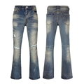 Jeans svasati blu lavati retrò con dettagli strappati e vita alta in stile streetwear - EU 28 / Blu Lavato