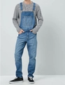 Classic men's blue denim overalls in straight leg fit with adjustable metal buckles and chest pocket - Dark Blue