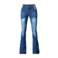 High waist flare jeans for women featuring vintage whisker wash and slim fit denim - XS / Dark Blue