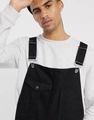 Men's black denim overalls with cargo pockets and adjustable metal buckles for workwear - S / Black