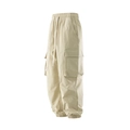 Detailed view of cargo jogger pants featuring multi-pockets and drawstring elastic waist - M / Apricot