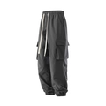 Men's dark grey multi-pocket cargo joggers with elastic drawstring waist and cuffed hems - M / Gray