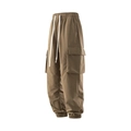 Detail of khaki cargo pants featuring elastic waist with bold white drawstring and side pockets - M / Khaki