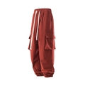 Men's brick red multi-pocket cargo joggers with elastic drawstring waist and cuffed hem - M / Burgundy