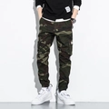 Men's slim fit camo cargo pants with side pockets and elastic ankle cuffs stylish look - M / Army Green Camo
