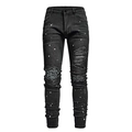 Schmale schwarze Herrenjeans mit Paisley-Patchwork und weißen Farbspritzern-Details - S / Schwarz