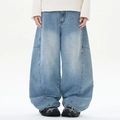 Hellblaue Herren Jeans mit weitem Bein und markanten vertikalen Ziernähten im Baggy-Stil - S / Hellblau