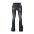 Dark grey wash flare jeans for women with vintage whiskering and high waist stretch fit - XS / Black