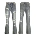 Slim fit flare jeans for men in retro light blue wash with distressed ripped detailing - 6368 / EU 38
