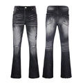 Men's slim fit flare jeans in washed grey with knee distress and white paint splatter - 63625 / EU 28