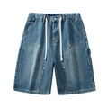 Pantalones cortos vaqueros rectos para hombre con bolsillos cargo y cintura elástica - S / Diseño de Bolsillo Falso / Azul oscuro