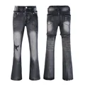 Slim fit men's flared jeans in washed dark grey with vintage distressed ripped details - 63619 / EU 28