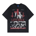 Dettaglio della grafica rock band e trama lavata vintage su t-shirt grigio antracite - S / Nero