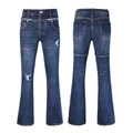 Men's slim fit flared jeans in dark blue wash with ripped details and frayed hem - 63618 / EU 28