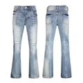 Slim fit light blue distressed flare jeans with vertical decorative stitching and holes - 63612 / EU 38
