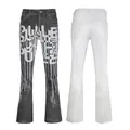 Mens slim fit flare jeans with creative two-tone color block and streetwear graphic print - 63628 / EU 38