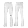 Men's slim fit white flare jeans with black ink splash print and distressed knee details - EU 38 / Splatter White (6366)