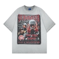 Detailed view of vintage washed grey cotton t-shirt with American streetwear graphic print - S / Washed Grey