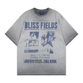 Détail d'un t-shirt gris délavé vintage avec graphique rock band et col rond classique - S / Gris