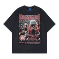 Detail of vintage washed black heavy cotton T-shirt with rock style graphic print - S / Washed Black