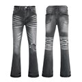 Slim fit flared men's jeans in grey-black denim with distressed knees and washed whiskers - EU 38 / Striped Gray Black (6367)