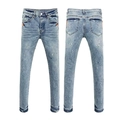 Slim fit light blue distressed jeans with artistic black and white paint splatter - EU 28 / Light Blue Splatter Style