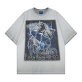 Détail du graphique moto hard rock et de la texture du tissu gris vintage sur le t-shirt - S / Gris
