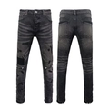 Μαύρο slim fit τζιν με σκισίματα στα γόνατα και μοντέρνες λεπτομέρειες από πιτσιλιές - EU 28 / Μαύρο στυλ με μπαλώματα και σκισίματα