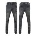 Men's slim fit dark grey ripped jeans with white paint splatter and distressed knee details - EU 28 / Black Splatter Ripped Style