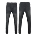 Men's slim fit black distressed jeans with white paint splatter and knee rips - EU 28 / Grey Black Splatter Ripped Style