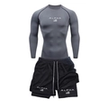 Men's two-piece sports set with grey compression long sleeve top and black running shorts - M / Top And Bottom / Gray Long Sleeve With Black Shorts