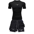 Men's quick-dry sports set with black compression shirt and lined athletic shorts - M / Top And Bottom / Black Short Sleeve With Black Shorts