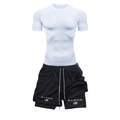 Men's white compression top and black double-layer shorts sports fitness set with ALPHA print - M / Top And Bottom / White Short Sleeve With Black Shorts