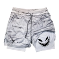 Detail of men's double-layer shorts with grey camo, star print and white liner - S / White Camouflage